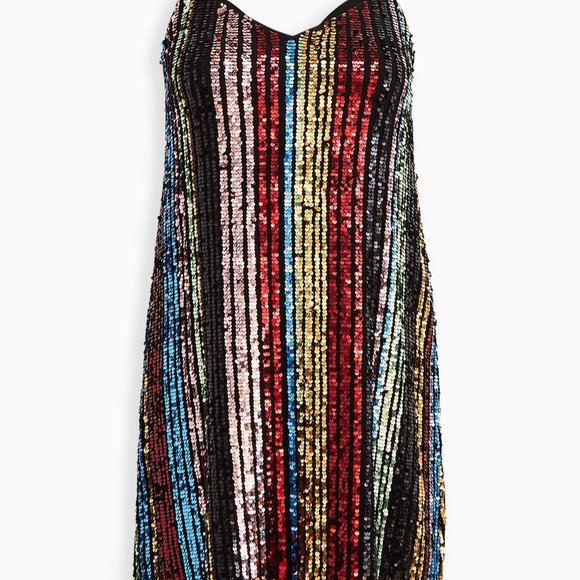 Torrid Bodycon Mini Dress - Sequin Stripe Rainbow - Picture 2 of 5